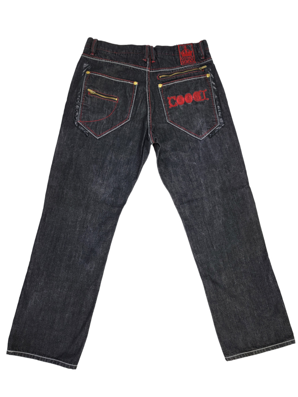 MSRP $328, COOGI Embroidered Zip Pocket Jeans - Size 36x34, Black/Red